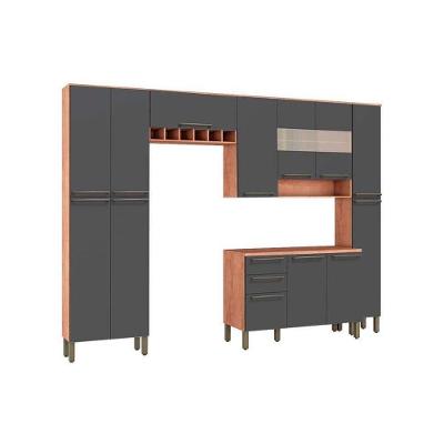 Kit De Cozinha 5Pçs Napoli Prime (2 Armários + 1 Balcão + 2 Paneleiros) C5p04 Castanho/chumbo