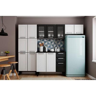 Kit de Cozinha Modulada 4 Peças Múltipla  (2 Armários + 1 Balcão + 1 Paneleiro) C4P77 Branco/Preto - Bertolini