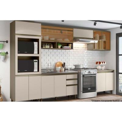Kit de Cozinha Completa 8 Peças Connect  (3 Armários + 2 Balcões + 1 Paneleiro + 2 Complementos) C8P13 Duna/Cristal - Henn