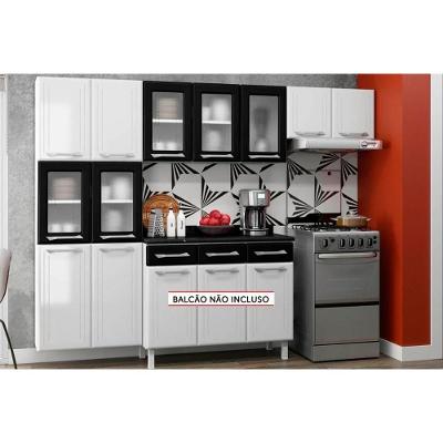 Kit de Cozinha Modulada 3 Peças Topázio  (2 Armários + 1 Paneleiro) CPT124 Branco/Preto - Telasul