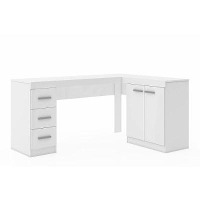 Mesa de Escritório MSM446 c/ 2 Portas e 3 Gavetas Branco - Movelbento