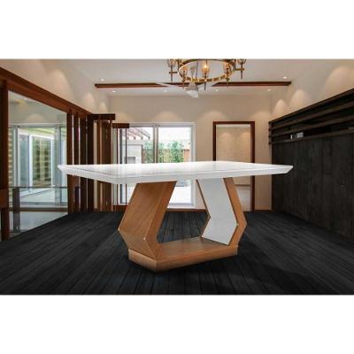 Mesa de Sala Jantar Alvorada + Tampo Madeirado Vidro Reto 180x90cm Imbuia/Off White - Rufato