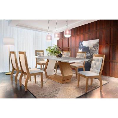 Mesa de Sala Jantar Alvorada + Tampo Madeirado Reto 180x90cm Imbuia/Off White - Rufato