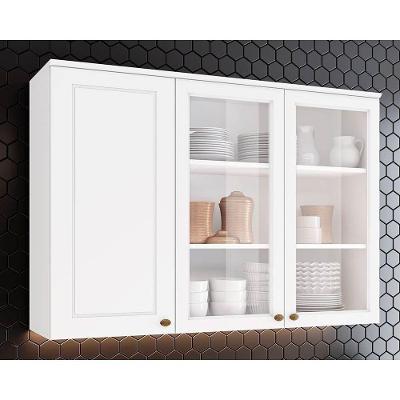 Armário Aéreo Cozinha Modulado  Americana 3 Portas de Vidro (2 c/ Vidro) Branco - Henn