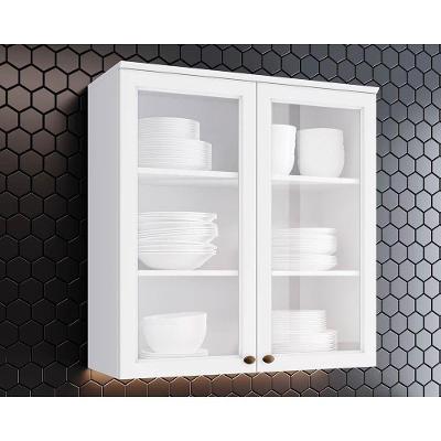 Armário Aéreo p/ Cozinha  Americana 2 Portas de Vidro 80cm Branco - Henn