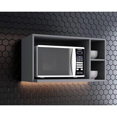 Armário Aéreo p/ Cozinha  Americana  Micro-ondas 80cm Cinza - Henn