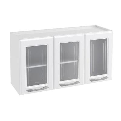 Armário Aéreo Cozinha Modulado  Topázio 3 Portas c/ Vidro Branco - Telasul