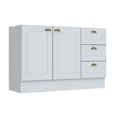 Balcão de Cozinha Modulado  Americana 2 Portas e 3 Gavetas p/ Pia 120cm S/tampo Branco - Henn
