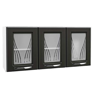 Armário Aéreo p/ Cozinha Star New c/ 3 Portas c/Vidro 120cm Branco/Preto - Telasul