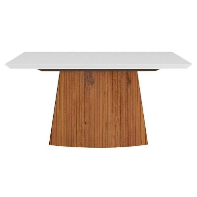 Mesa De Sala Jantar Sorela + Tampo Madeirado Vidro 160x90cm Rústico Terrara/off White - Dj Móveis