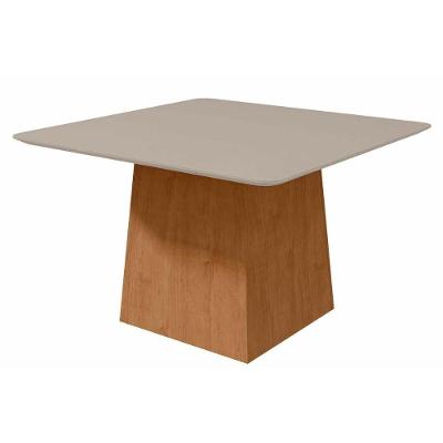 Mesa de Sala Jantar Nevada + Tampo Madeirado Curvo 130x130cm Rovere/Amêndoa/Off White - Lopas