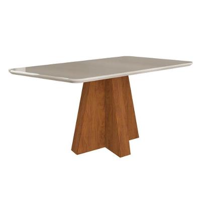 Mesa de Sala Jantar Maitê + Tampo Madeirado Vidro 160x80cm Savana c/ Off White - Cimol