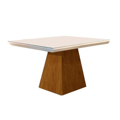 Mesa de Sala Jantar Luna + Tampo Madeirado Vidro Reto 120x80cm Imbuia/Off White - Rufato