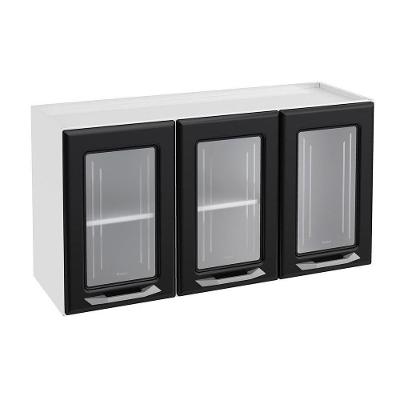 Armário Aéreo Cozinha Modulado  Topázio 3 Portas c/ Vidro Branco/Preto - Telasul
