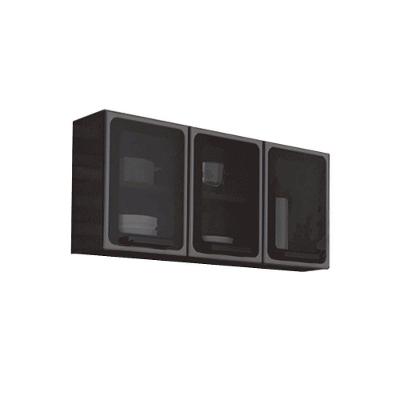 Armário Aéreo Cozinha Modulado  Estilo 7009 3 Portas c/ Vidro Cinza/Grafite - Bertolini