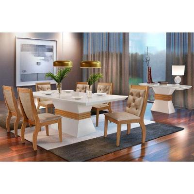 Mesa de Sala Jantar Ágata +  Tampo Madeirado Reto 180x90cm Off White/Imbuia - Rufato