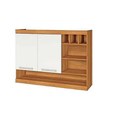 Armário Aéreo p/ Cozinha  Burguesa 2 Portas c/ Adega 120cm Freijó/Branco - Nesher