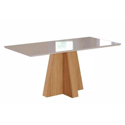 Mesa de Sala Jantar Patricia + Tampo Madeirado Vidro 130x80cm Nature/Off White - Cimol