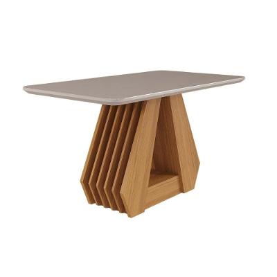 Mesa de Sala Jantar Ágata + Tampo Madeirado Vidro 130x80cm Nature/Off White - Cimol