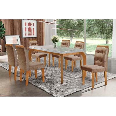 Sala de Jantar Completa Londrina Tampo Madeirado c/ Vidro 180cm + 6 Cadeiras Imperatriz Imbuia/Chocolate Capuccino - Rufato