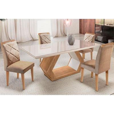 Sala de Jantar Completa Alvorada Tampo Madeirado Reto c/ Vidro 180cm + 4 Cadeiras Berlim Imbuia/Chocolate Capuccino - Rufato