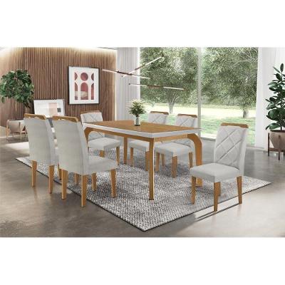 Sala De Jantar Completa Londrina Tampo Madeirado C/ Vidro 6 Cadeiras Imbuia/Bege Turim