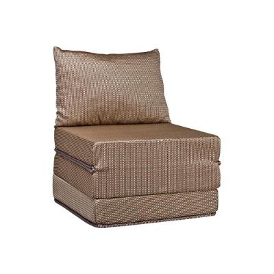 Sofá Cama Solteiro  Luck Puff D23 Tecido Marrom Quadriculado - Luckspuma
