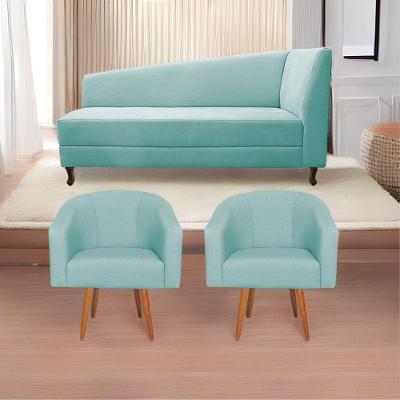 Kit Diva Heitor 185Cm Lado Esquerdo E 02 Poltronas Luiza Suede - Amarena Móveis Azul Tiffany