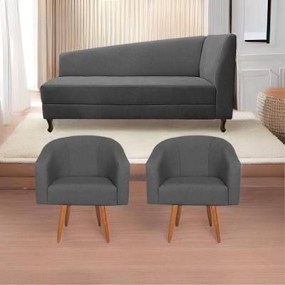 Kit Diva Heitor 185Cm Lado Esquerdo E 02 Poltronas Luiza Linho - Amarena Móveis Cinza Escuro