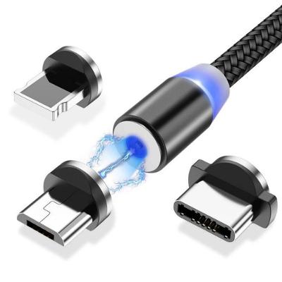 Cabo Usb Carregador Imã 3 Em 1 Android E Ios Cinza