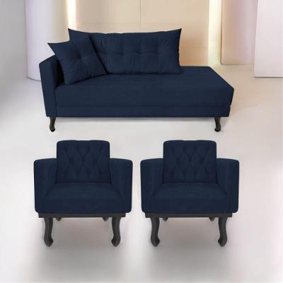 Kit Diva Recamier Azura 160Cm Lado Direito E 02 Poltronas Classic Suede - Amarena Móveis Azulmarinho