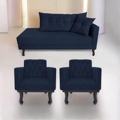 Kit Diva Recamier Azura 140Cm Lado Esquerdo E 02 Poltronas Suede - Doce Sonho Móveis Azulmarinho