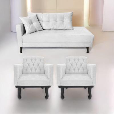 Kit Diva Recamier Azura 140Cm Lado Direito E 02 Poltronas Classic Suede - Doce Sonho Móveis Branco