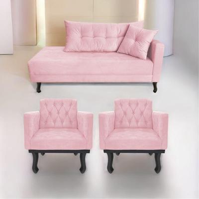 Kit Diva Recamier Azura 140Cm Lado Esquerdo E 02 Poltronas Suede - Doce Sonho Móveis Rosabebê