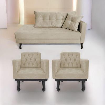 Kit Diva Recamier Azura 140Cm Lado Esquerdo E 02 Poltronas Classic Suede - Doce Sonho Móveis Bege