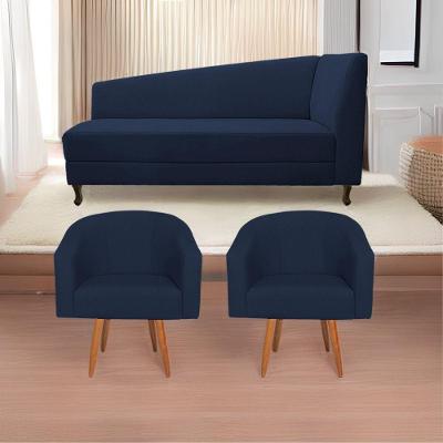 Kit Diva 185Cm Lado Esquerdo E 02 Poltronas Luiza Suede - Doce Sonho Móveis Azul Marinho