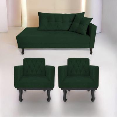 Kit Diva Recamier Azura 140Cm Lado Esquerdo E 02 Poltronas Classic Suede - Doce Sonho Móveis Verde