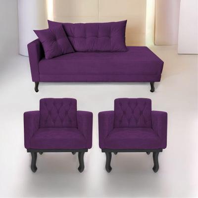 Kit Diva Recamier Azura 160Cm Lado Direito E 02 Poltronas Classic Suede - Amarena Móveis Roxo