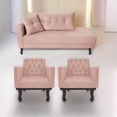 Kit Diva Recamier Azura 160Cm Lado Direito E 02 Poltronas Classic Suede - Amarena Móveis Rosê