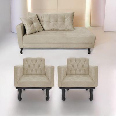 Kit Diva Recamier Azura 160Cm Lado Direito E 02 Poltronas Classic Suede - Amarena Móveis Bege