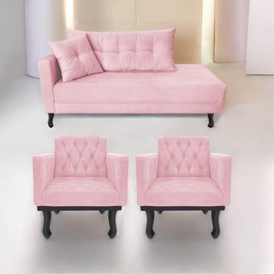 Kit Diva Recamier Azura 160Cm Lado Direito E 02 Poltronas Classic Suede - Amarena Móveis Rosabebê