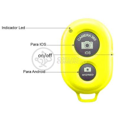 Controle Remoto Disparador De Fotos Bluetooth Selfie Amarelo