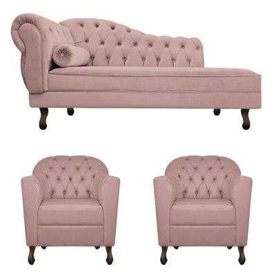 Kit Diva Recamier Diana 185Cm Lado Direito E 02 Poltronas Julia Linho - Amarena Móveis Rosê