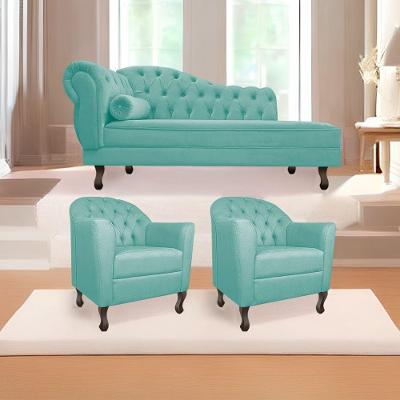 Kit Diva Recamier Diana 185Cm Lado Direito E 02 Poltronas Julia Suede - Amarena Móveis Azul Tiffany
