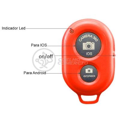 Controle Remoto Disparador Fotos Bluetooth Selfie Vermelho