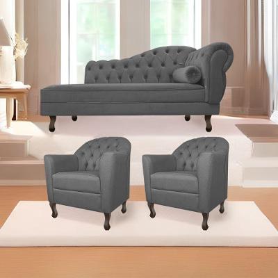 Kit Diva Recamier Diana 185Cm Lado Esquerdo E 02 Poltronas Julia Linho - Amarena Móveis Cinza Escuro