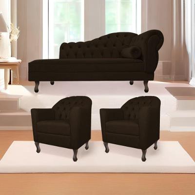 Kit Diva Recamier Diana 185Cm Lado Esquerdo E 02 Poltronas Julia Corano - Amarena Móveis Marrom