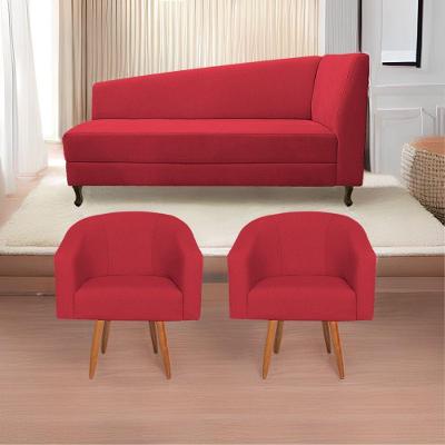 Kit Diva Recamier Heitor 185Cm Lado Esquerdo E 02 Poltronas Luiza Suede - Amarena Móveis Vermelho