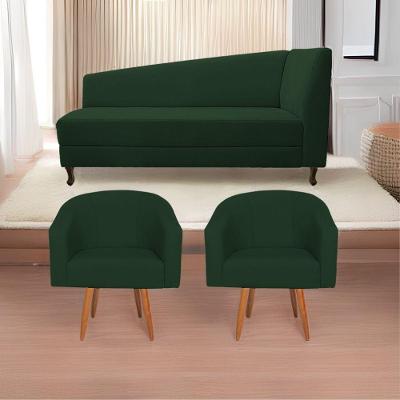 Kit Diva Recamier Heitor 185Cm Lado Esquerdo E 02 Poltronas Luiza Suede - Amarena Móveis Verde