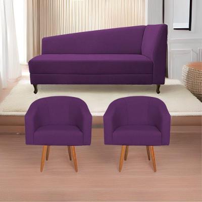 Kit Diva Recamier Heitor 185Cm Lado Esquerdo E 02 Poltronas Luiza Suede - Amarena Móveis Roxo